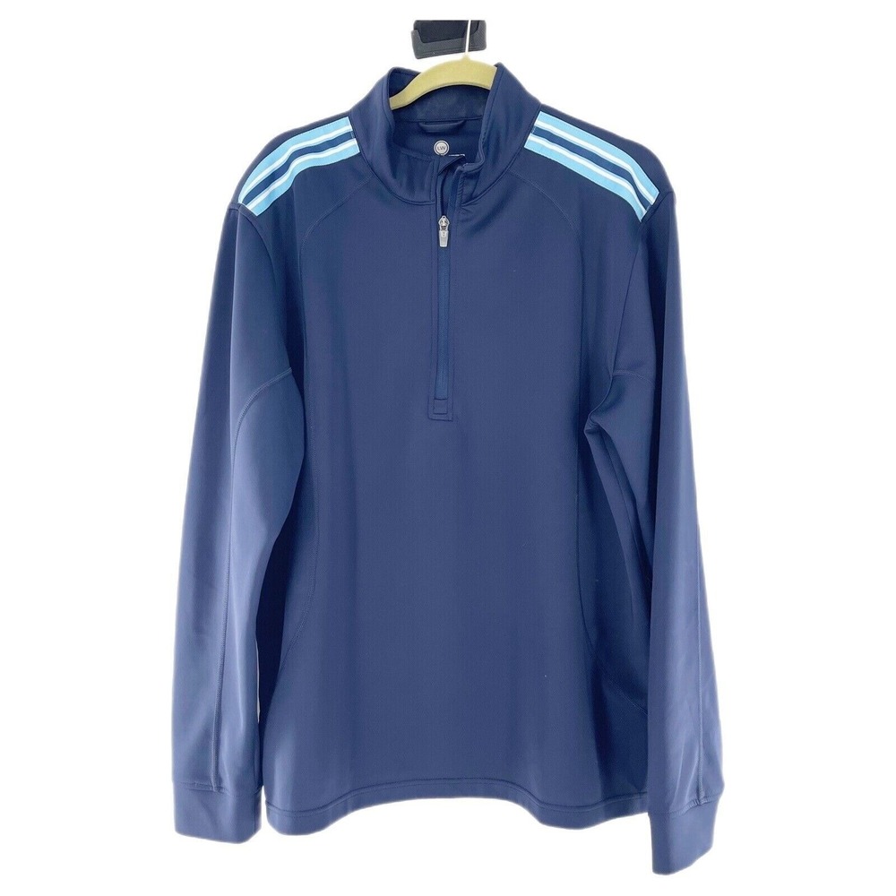 Mens Levelwear Navy Blue 1/4 Zip Pullover L Long Sleeve Moisture-Wicking Retro